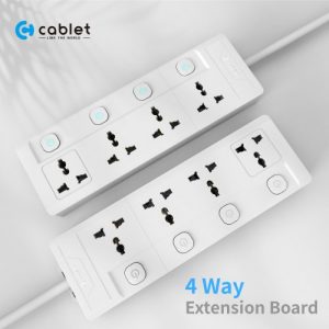 Plastic Cablet Extension Board - 4 Way Individual Switch - 4.5m Cord Length, 240 V
