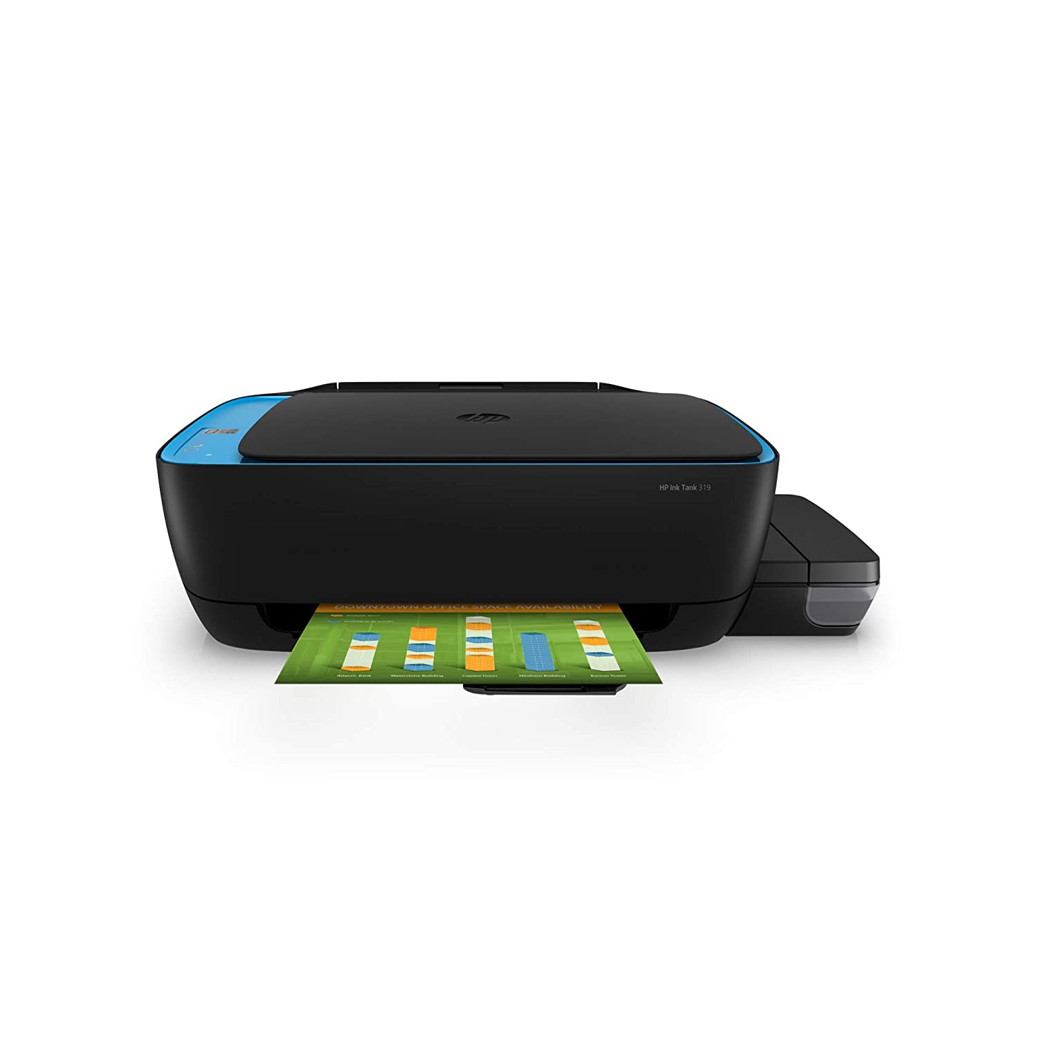 HP Ink Tank 319 Colour Printer, Scanner and Copier for Home/Office, High Capacity Tank (15,000 Black and 8000 Colour), Per Page(10P for B/W and 20P for Colour), Borderless Printing