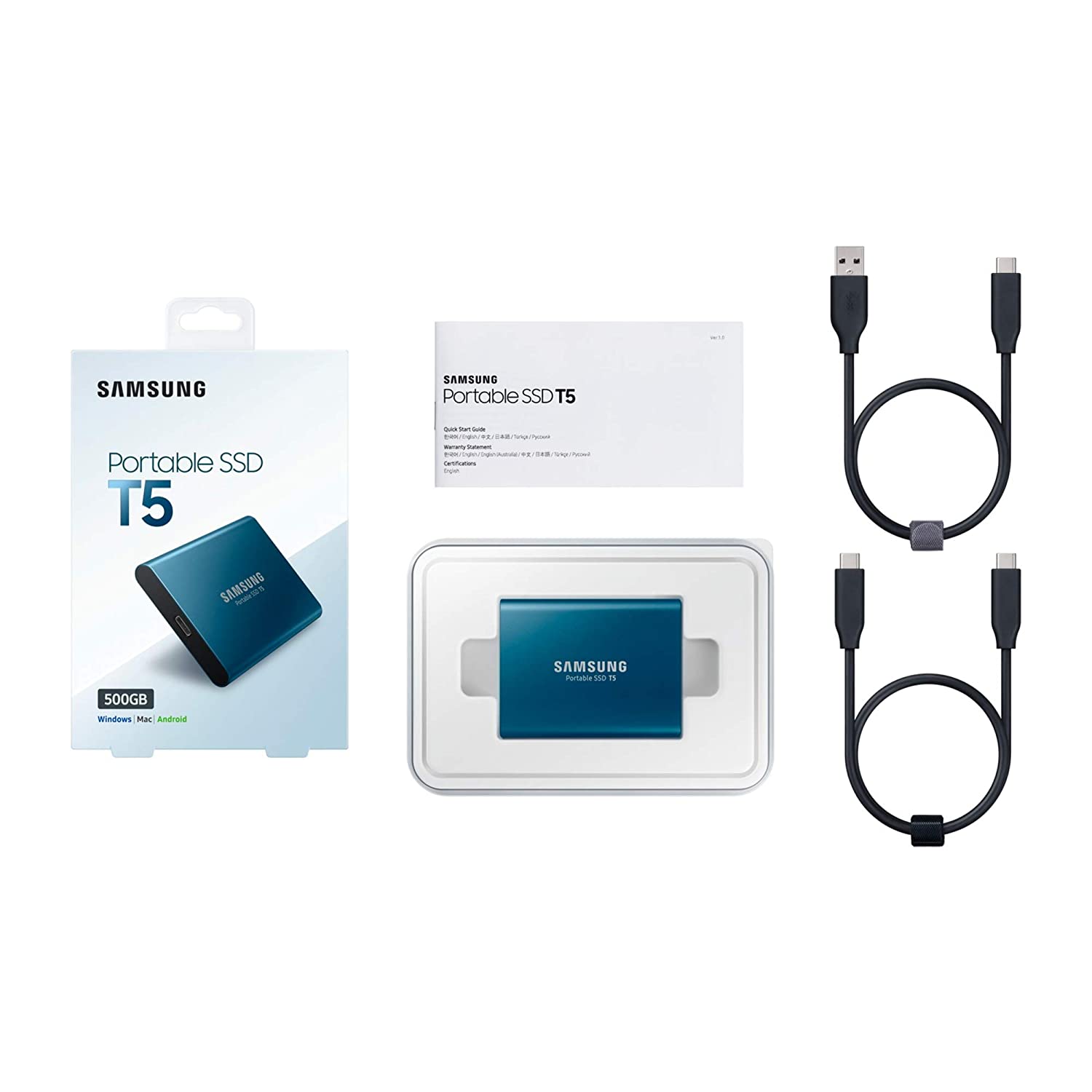 Samsung T5 500GB Up to 540MB/s USB 3.1 Gen 2 (10Gbps, Type-C) External Solid State Drive (Portable SSD) Alluring Blue (MU-PA500B) - Image 5
