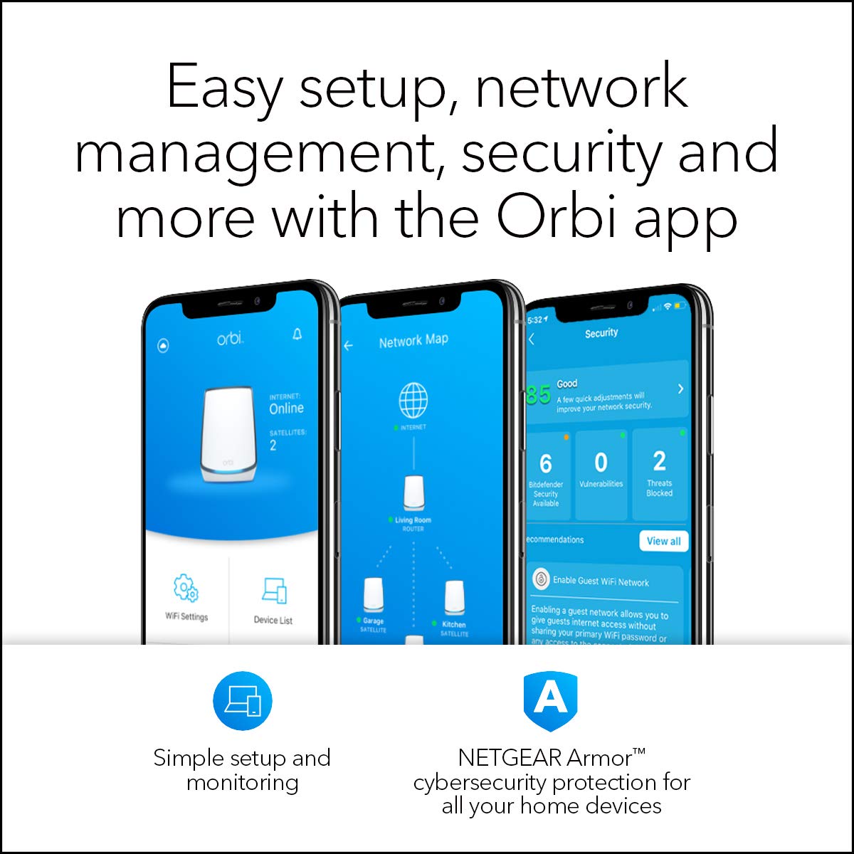 Netgear Orbi Whole Home Tri-Band Mesh WiFi 6 System (RBK852) – Router with 1 Satellite Extender | Coverage up to 5,000 sq. ft. and 60+ Devices | 11AX Mesh AX6000 WiFi (Up to 6Gbps) - Image 6