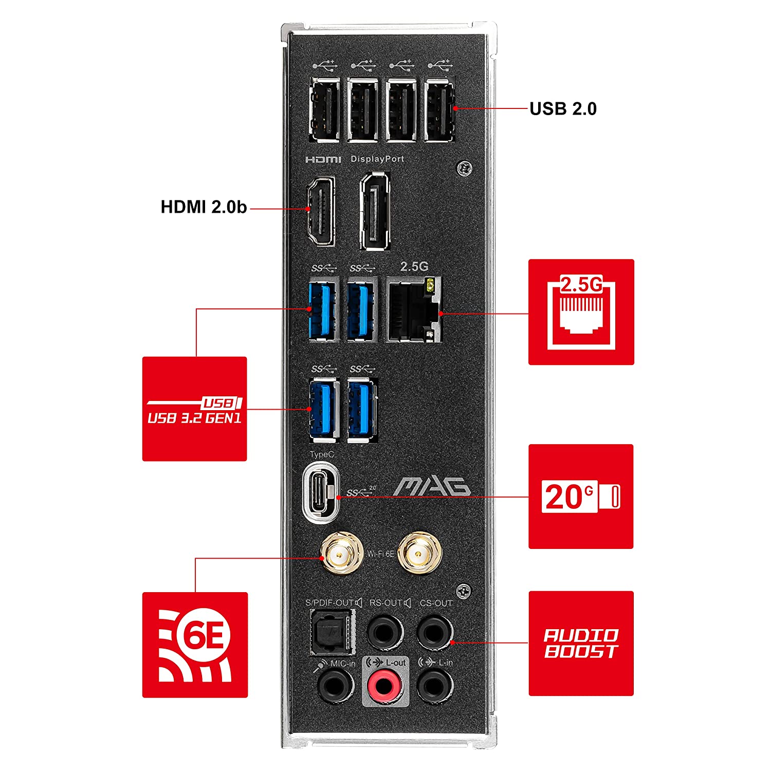 MSI MAG B560 Tomahawk WiFi ATX Gaming Motherboard (10 th/11th Gen Intel Core, LGA 1200 Socket, DDR4, 5066 MHz, 3 x M.2 Slots, USB 3.2 Gen 2, Type-C, 2.5G LAN, DP/HDMI) - Image 2