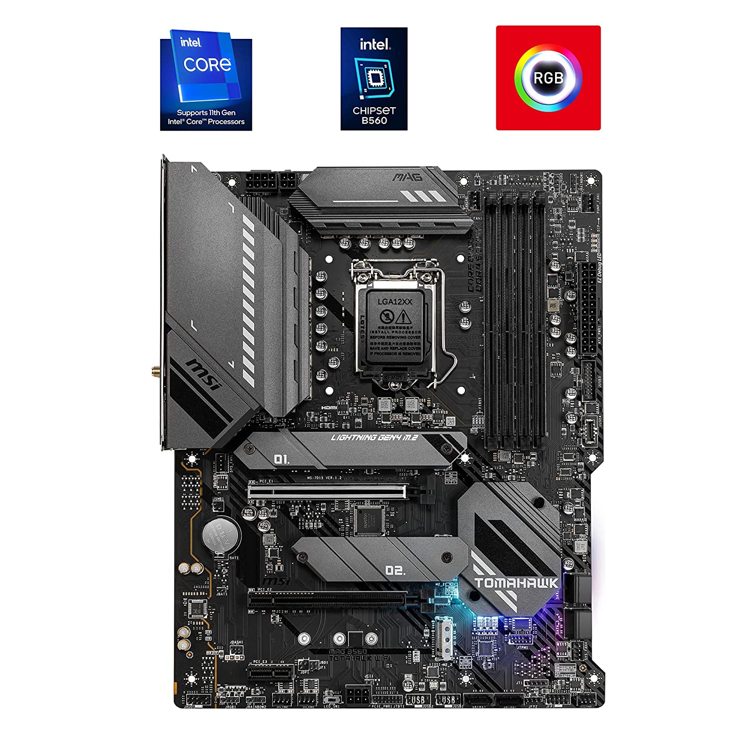MSI MAG B560 Tomahawk WiFi ATX Gaming Motherboard (10 th/11th Gen Intel Core, LGA 1200 Socket, DDR4, 5066 MHz, 3 x M.2 Slots, USB 3.2 Gen 2, Type-C, 2.5G LAN, DP/HDMI) - Image 3