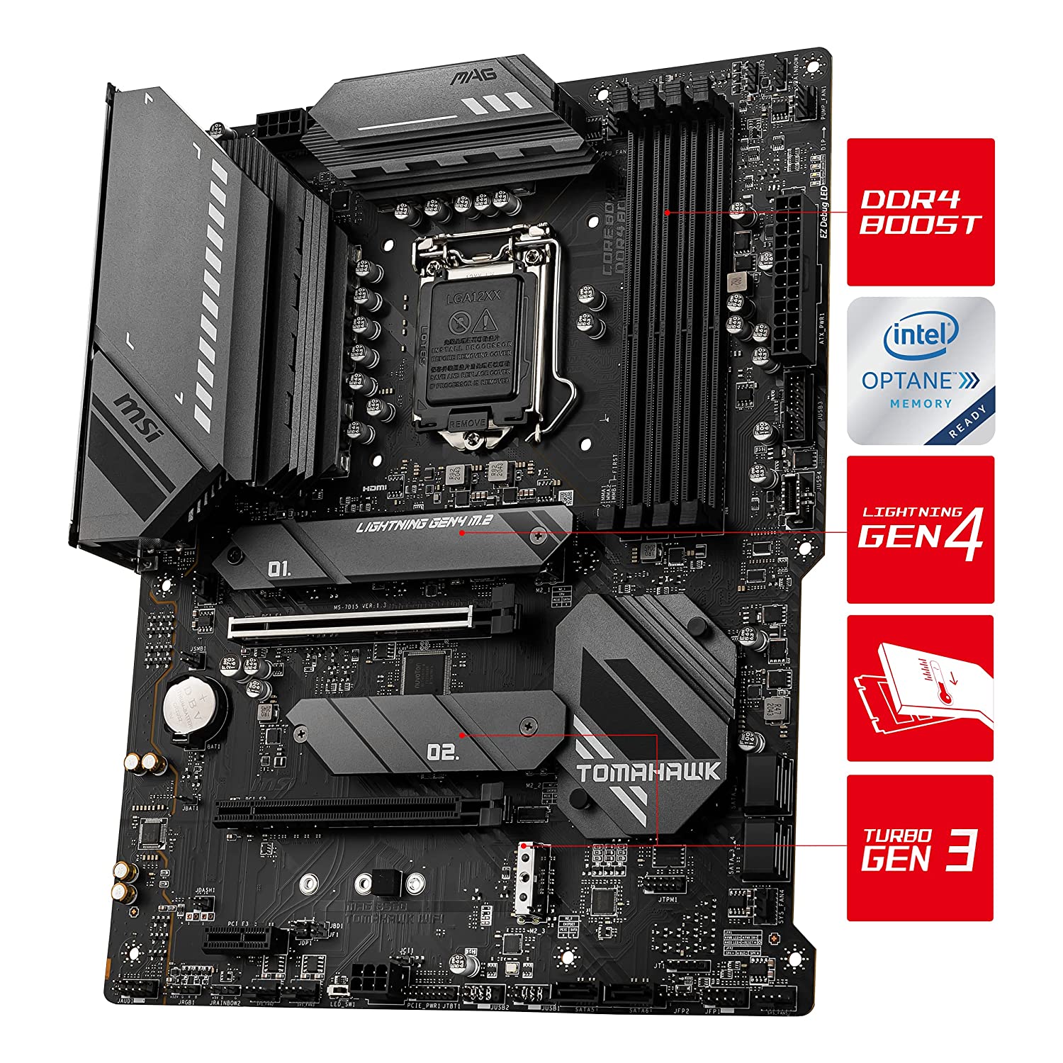 MSI MAG B560 Tomahawk WiFi ATX Gaming Motherboard (10 th/11th Gen Intel Core, LGA 1200 Socket, DDR4, 5066 MHz, 3 x M.2 Slots, USB 3.2 Gen 2, Type-C, 2.5G LAN, DP/HDMI) - Image 5