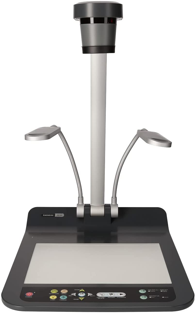 Lumens PS752 Desktop Document Camera, Full HD 1080p output resolution with 30fps, 20 times variable zoom ratio, Built-in microphone, Folds down to a heightoseneck Side Lamps - USB, VGA, and HDMI Ports - Image 3