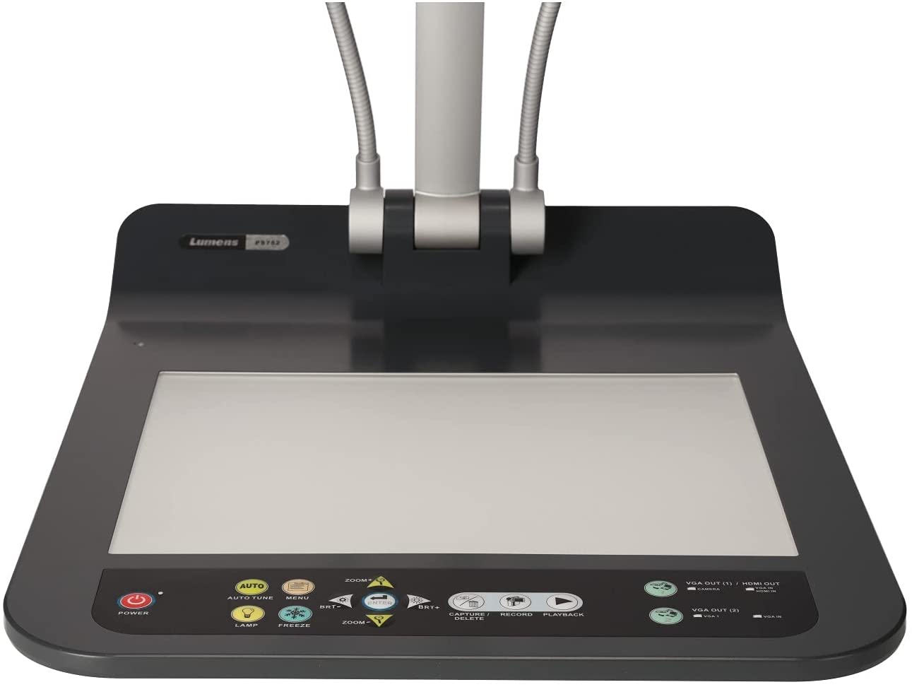 Lumens PS752 Desktop Document Camera, Full HD 1080p output resolution with 30fps, 20 times variable zoom ratio, Built-in microphone, Folds down to a heightoseneck Side Lamps - USB, VGA, and HDMI Ports - Image 5