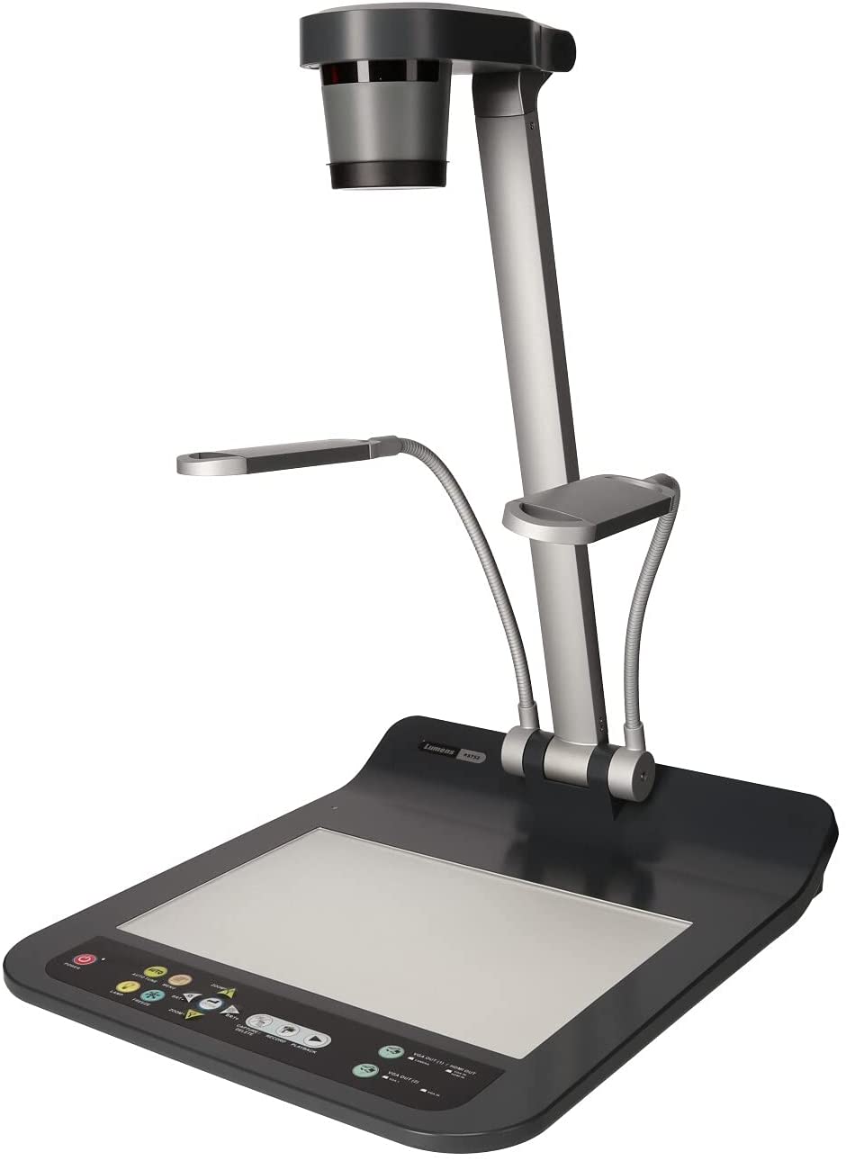 Lumens PS752 Desktop Document Camera, Full HD 1080p output resolution with 30fps, 20 times variable zoom ratio, Built-in microphone, Folds down to a heightoseneck Side Lamps - USB, VGA, and HDMI Ports