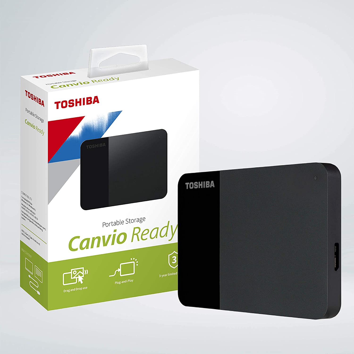 Toshiba Canvio Ready 1TB Portable External HDD - USB3.0 for PC Laptop Windows and Mac, 3 Years Warranty, External Hard Drive
