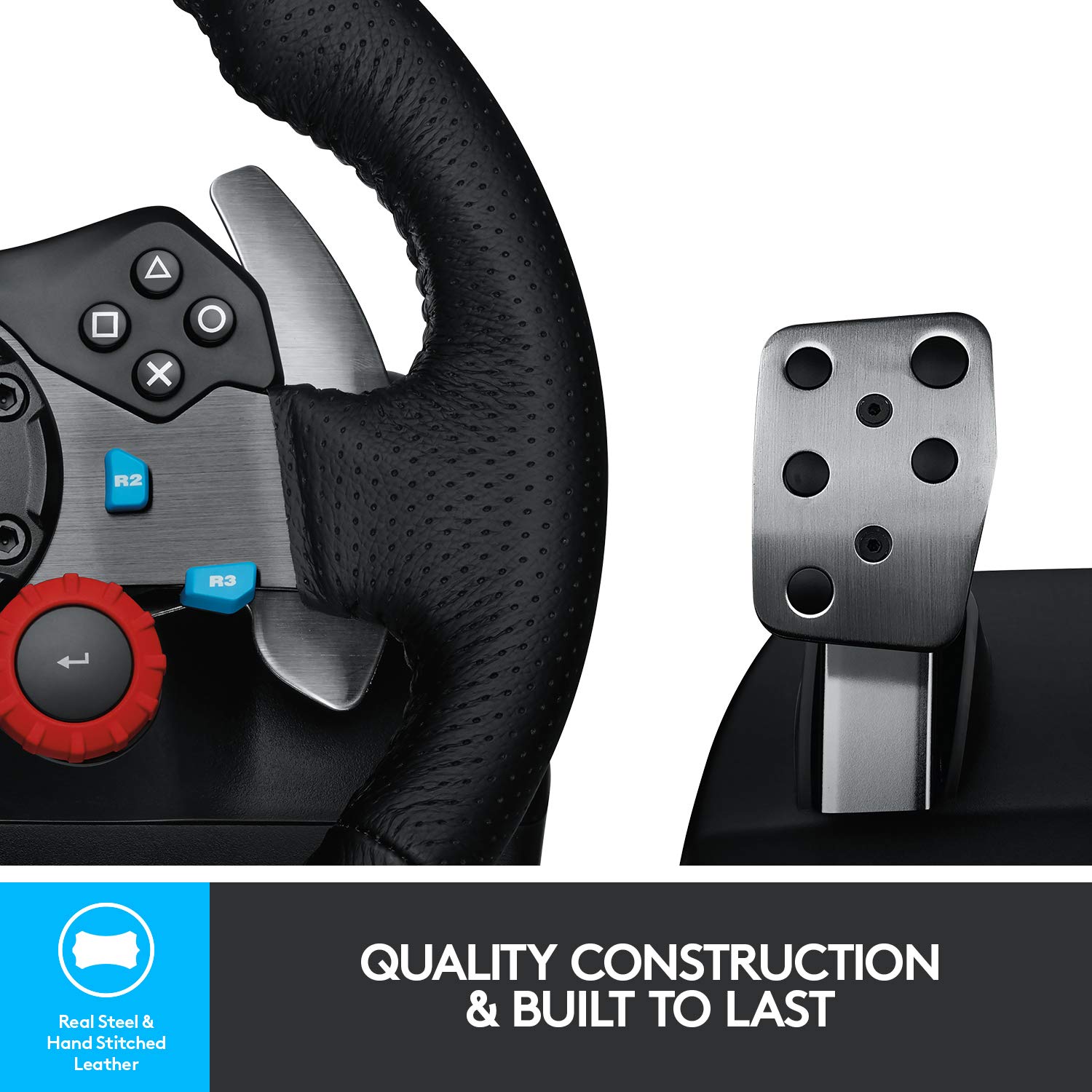 Logitech G29 Driving Force Racing Wheel and Floor Pedals, Real Force, Stainless Steel Paddle Shifters, Leather Steering Wheel Cover, Adjustable Floor Pedals, PS5/PS4/PS3/PC/Mac – Black - Image 6