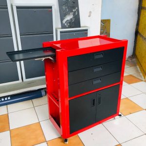 Tool Box Trolley on Wheels - Heavy Duty Cart Steel Rolling Tool Box with Lockable Doors