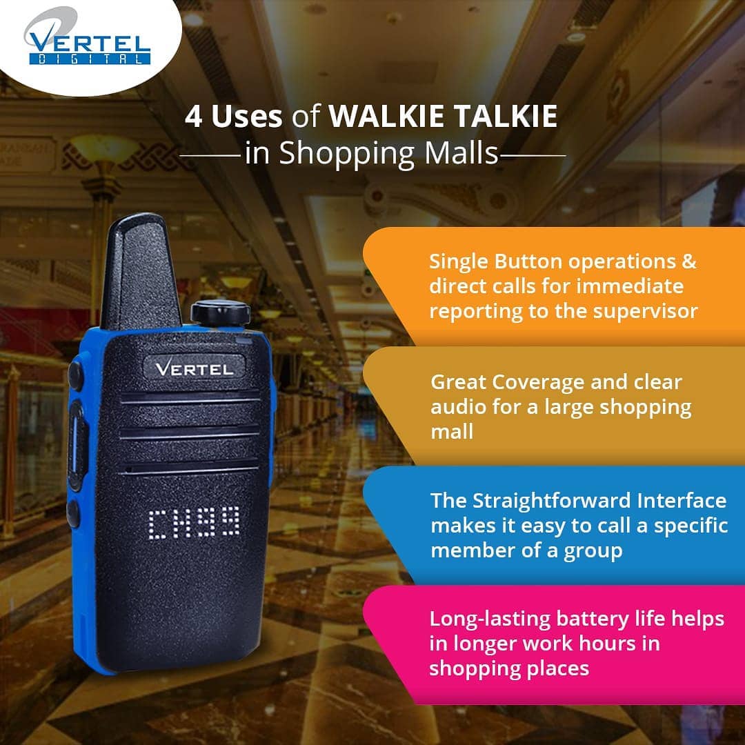 Vertel Digital Walkie Talkie Long Range License Free| Smart LED Display| Water Resistant |2 KM of Range | 99 Channels |18 Hour Battery Life - Image 3