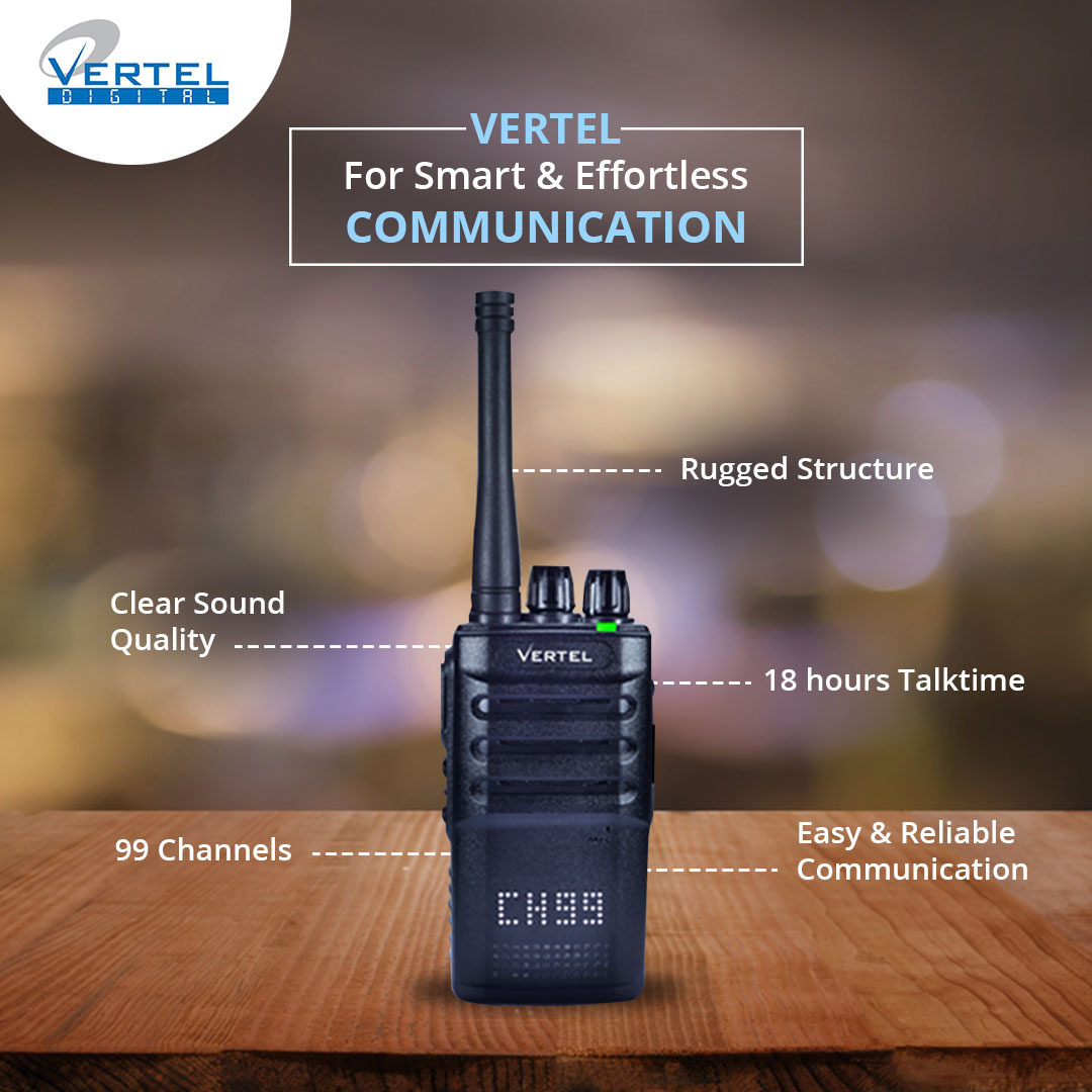 Vertel Digital Walkie Talkie Long Range License Free| Smart LED Display| Water Resistant |2 KM of Range | 99 Channels |18 Hour Battery Life - Image 2