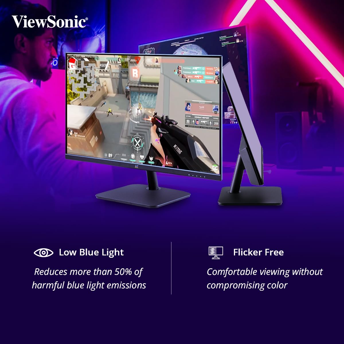 ViewSonic 27 Inch IPS FHD 75Hz AMD Free Sync with 2W*Speakers, HDMI, VGA, Wall Mount, Bezel Less, View Mode, Eye-Care, Flicker Free, Srgb105% & 5 Year Warranty Upon Registration- VA2732-MH - Image 2