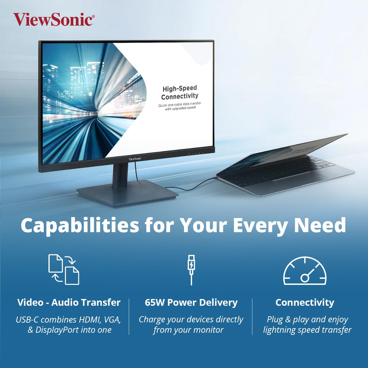 ViewSonic 24 Inch IPS FHD 1080p USB Type C Single Cable Solution Monitor With 65W Laptop Charge Back, 3 side Bezel Less, HDMI,VGA,USB C, Dual Speaker and 5-year warranty upon Registration - VA2409-MHU - Image 5