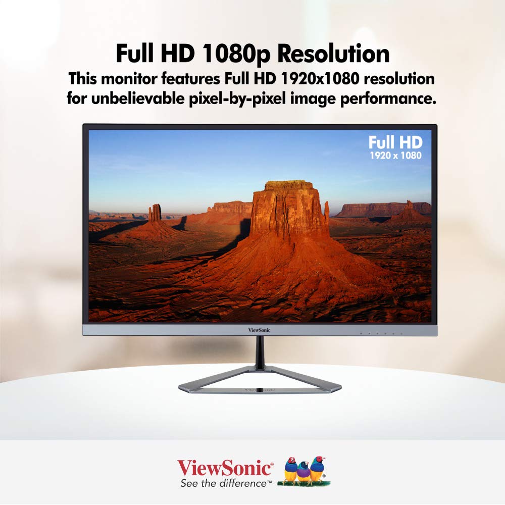 ViewSonic VX2476-SH 24 Inch Full HD 1080p IPS Panel Monitor, 3-Side Borderless, 75Hz 4ms, Tilt, Dual HDMI, VGA, Eye Care, Flicker Free, 2 Years Extended Warranty* - Image 2