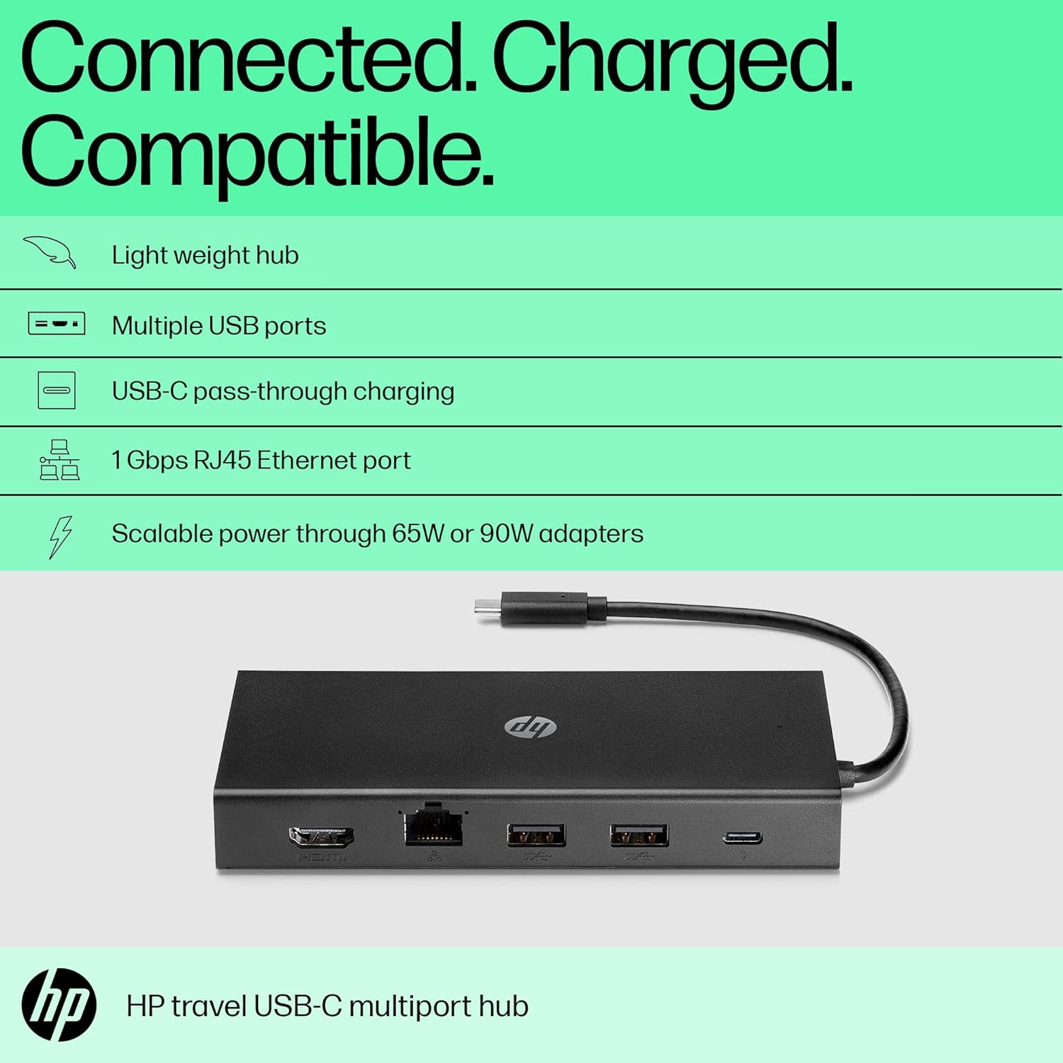 HP Travel USB-C Multi Port Hub Docking Station with USB-C, RJ-45, HDMI, SD and Micro SD Slots - 1C1Y5AA, Black - Image 4