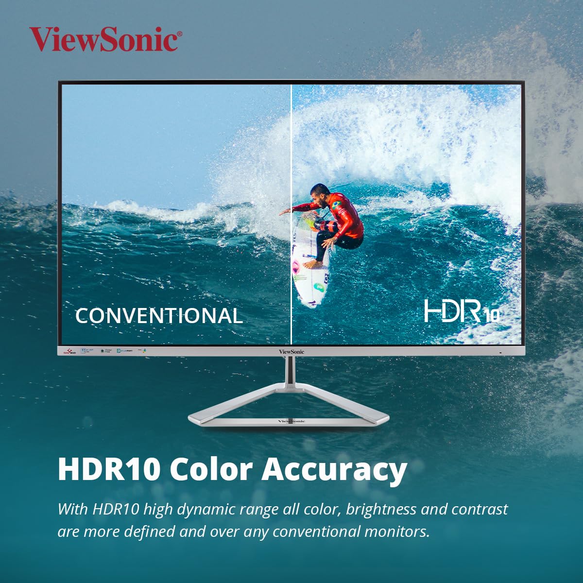 ViewSonic 32-inch 75Hz FHD HDR10 sRGB 104% IPS Monitor with Slim Bezel & Metallic Triangle Sliver Stand, HDMI, DP, Speaker*2, Eye-Care, Flicker Free, & 5Year Warranty Upon Registration - VX3276-MHD-3 - Image 3