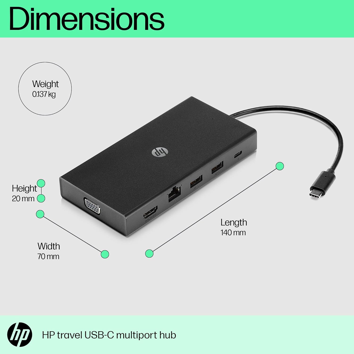 HP Travel USB-C Multi Port Hub Docking Station with USB-C, RJ-45, HDMI, SD and Micro SD Slots - 1C1Y5AA, Black - Image 6
