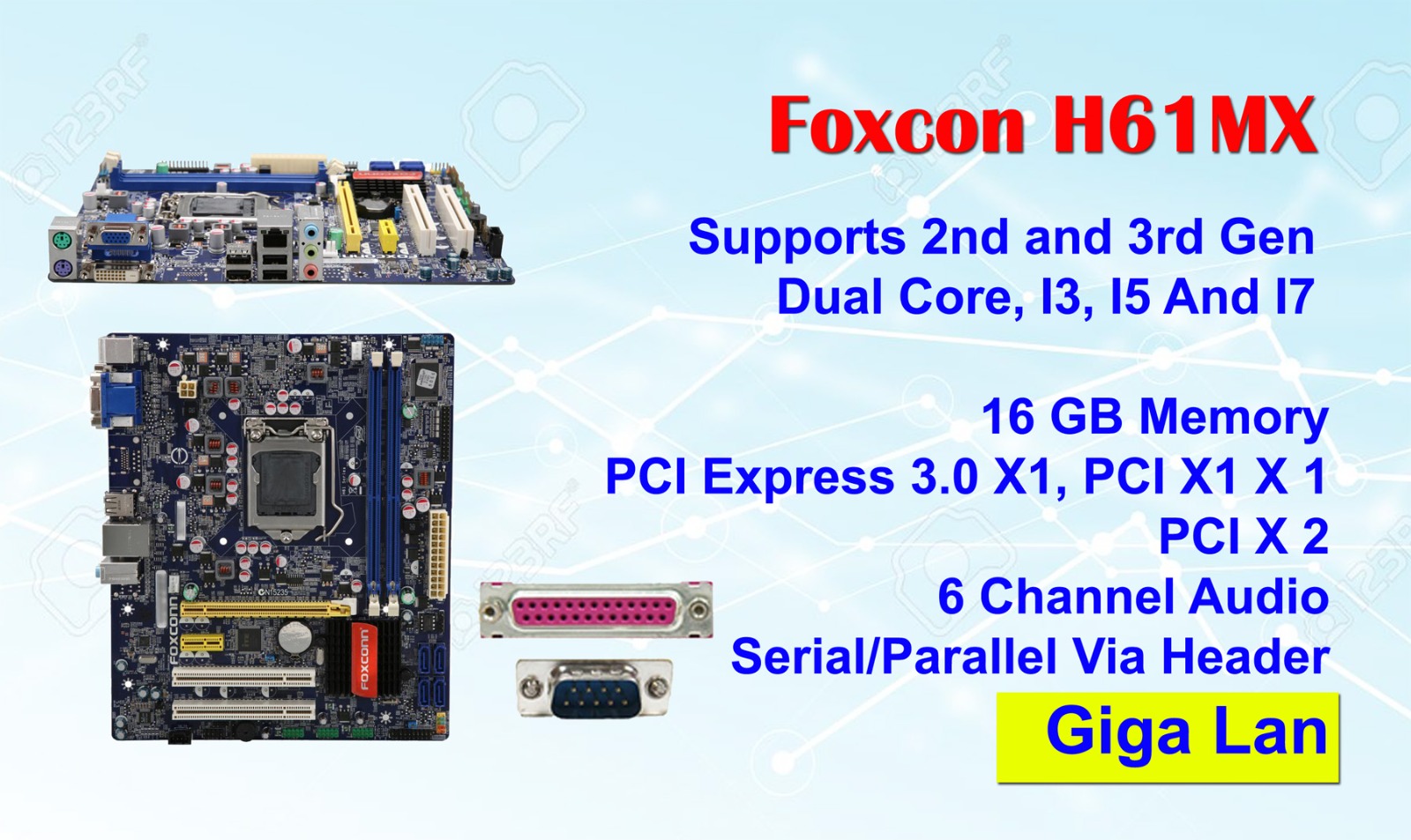 Foxconn H61MX LGA1155 Intel H61 DDR3 A&GbE MATX Motherboard - Image 2