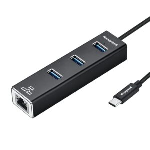 Honeywell 4-in-1 Type C 3.1 to USB 3.0 with Rj45 Gigabit Ethernet Adapter, 3X3.0 USB Ports Transfer Speed 5Gbps, 1Gbps Bandwidth, Compatible with All Type C Macbooks, Laptops, Pcs, Tablets Black