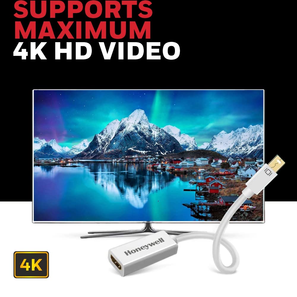 Honeywell Mini Display Port to HDMI Adapter, 4K x 2K@30Hz Resolution, Transmission Speed of 3.0 Gbps, Male-Female Adapter, Compatible with LED Displays, Laptops, Gaming Consoles, Projector- White - Image 4