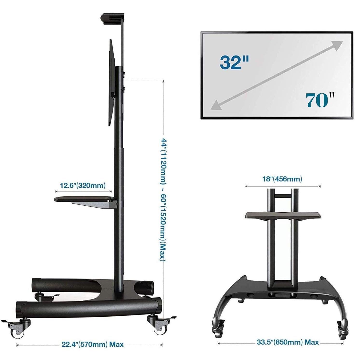 NB : TV TROLLY STAND 32 TO 70 INCH ,32 - 70 inch LED TV Trolley Cart Portable Rolling Wheel Stand with Camera Shelf - Image 4