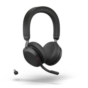 Jabra Evolve2 75 PC Wireless On Ear Headset with 8-Mic Technology - Dual Foam Stereo Headphones with Adjustable Advanced Active Noise Cancelling, USB-C Bluetooth Adapter and UC Compatibility - Black