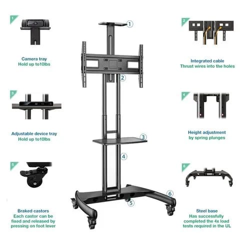 NB : TV TROLLY STAND 32 TO 70 INCH ,32 - 70 inch LED TV Trolley Cart Portable Rolling Wheel Stand with Camera Shelf