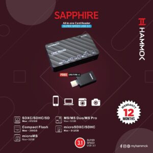 Hammok Sapphire All in One Card Reader USB 3.1 Working with Professional-Grade Cameras, Smartphones, or Tablets