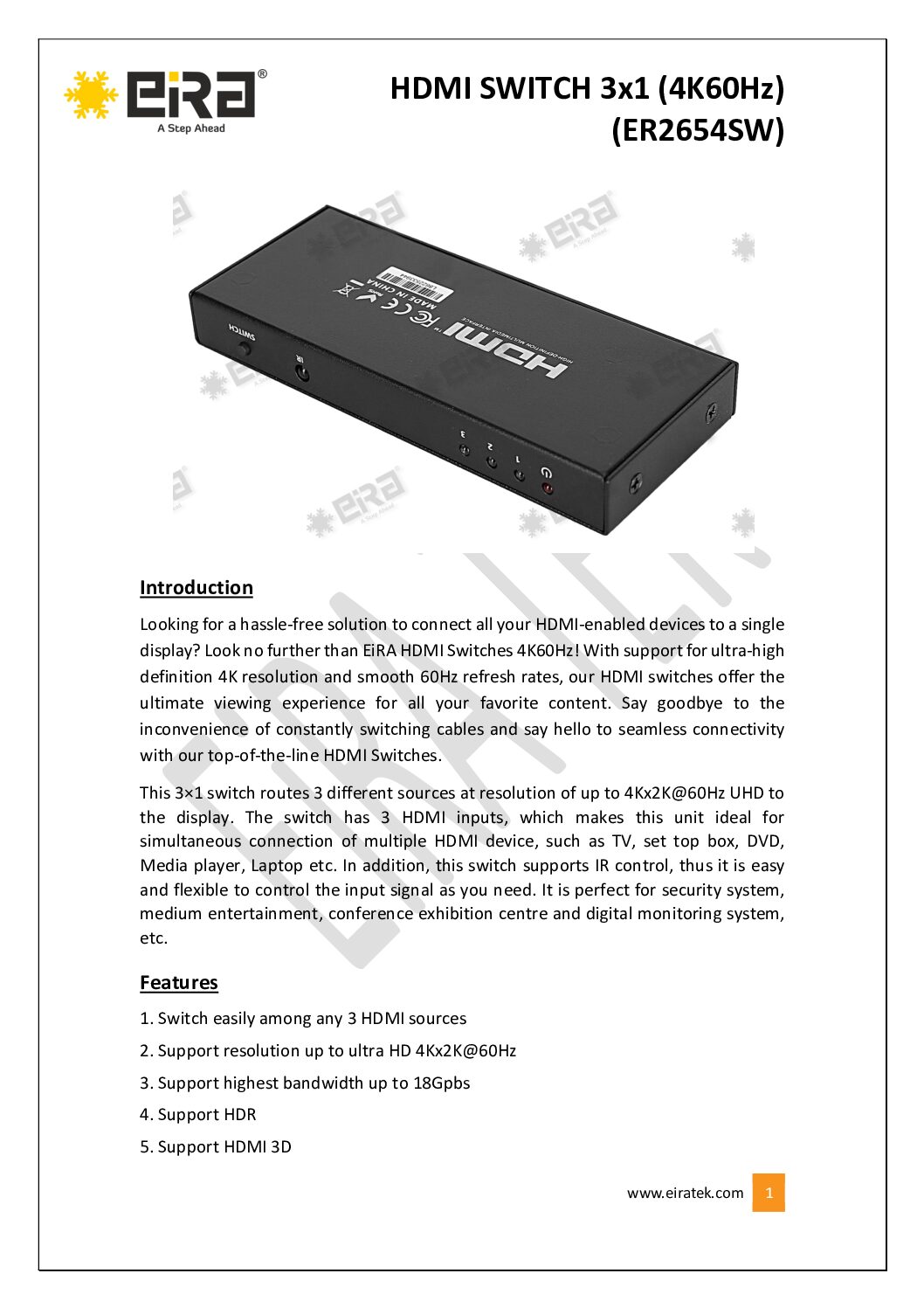 HDMI SWITCH 3X1 (4k60Hz) HDMI Video Products / HDMI Switch / HDMI SWITCH 3X1 (4k60Hz) - Image 2