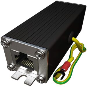 Ethernet Surge Protector Gigabit PoE++ 154W/3.2A -Mounting Flange (Gas Discharge Tube) Metal Shielded RJ45 Lightning Suppressor LAN Network CAT5/CAT6 Thunder Arrestor 1000 Mbps Tupavco TP302